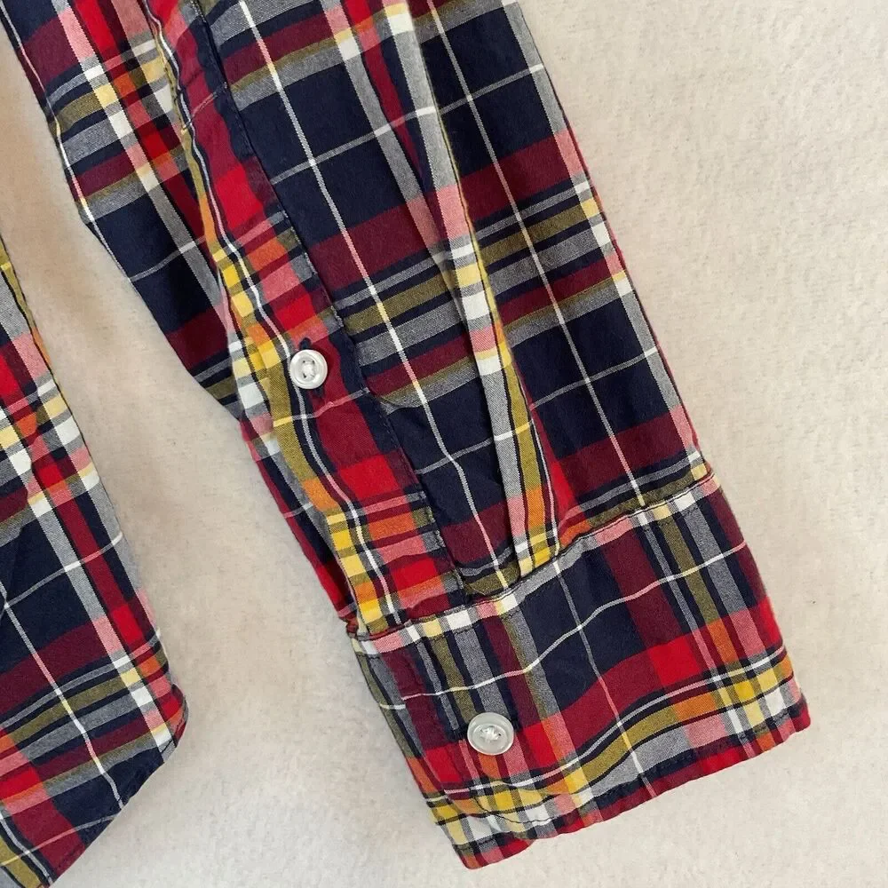 J Crew Re-Imagined Plaid Shirt Men’s M Blue‎ Red Flex Washed Classic Button Down